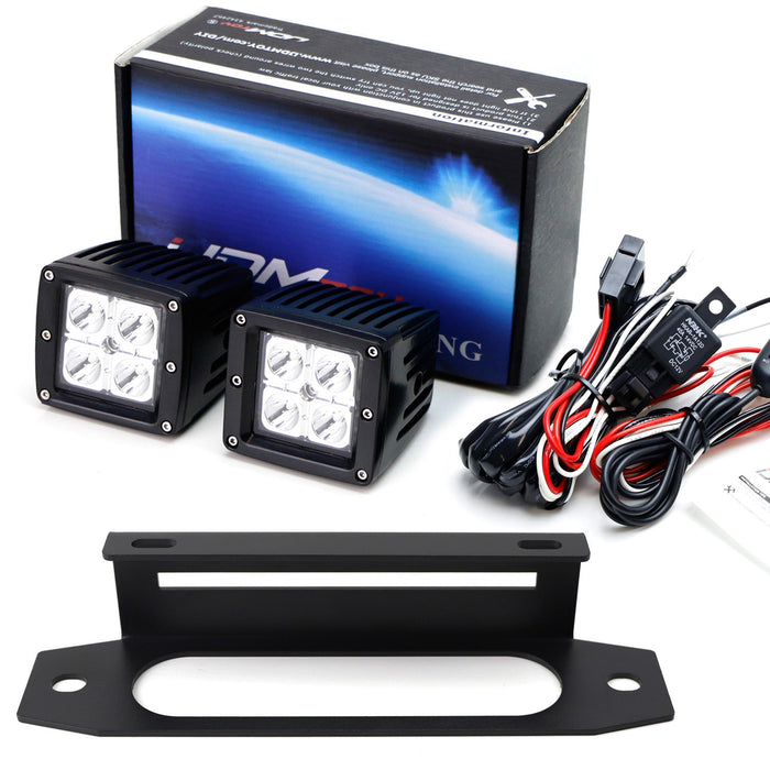 Hawse Fairlead Mount 40W LED Pod Light Kit w/Brackets, Wiring For Jeep Wrangler