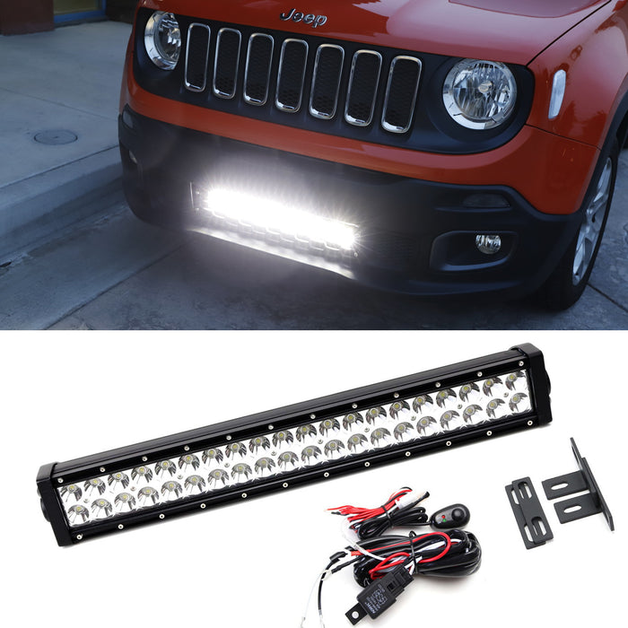 20" 120W LED Light Bar w/ Behind Grille Mounts, Wiring For 2015-up Jeep Renegade