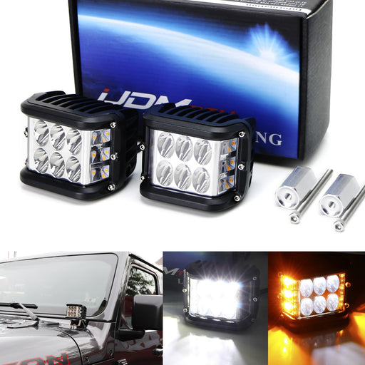 White LED A-Pillar Driving Light Kit w/Amber Strobe Feature For Jeep Wrangler JL