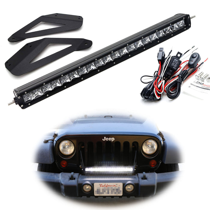 Behind Upper Grill 20" LED Light Bar w/Bracket/Wiring For 2007-17 Jeep Wrangler