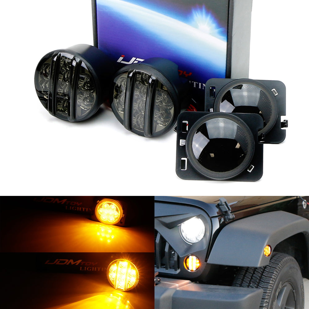 Smoked Lens LED DRL/Turn Signal w/ LED Sidemarker Combo Kit For Jeep Wrangler JK