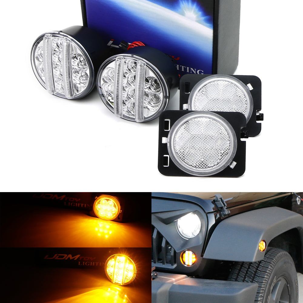 Clear Lens LED DRL/Turn Signal w/ LED Sidemarker Combo Kit For Jeep Wrangler JK