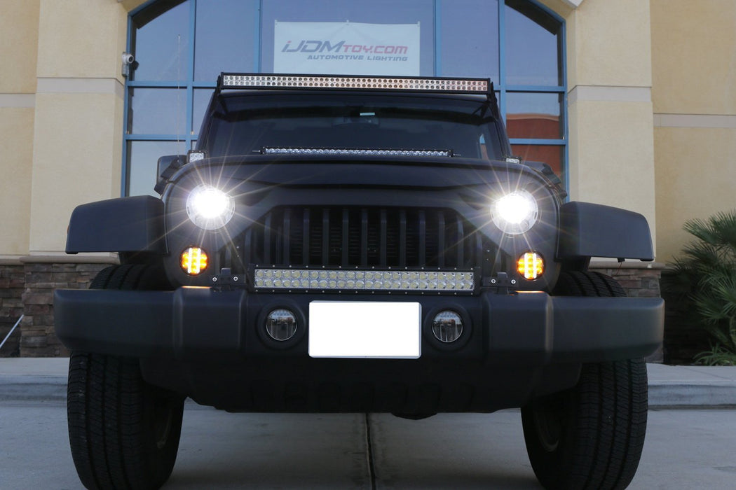 Smoked Lens LED DRL/Turn Signal w/ LED Sidemarker Combo Kit For Jeep Wrangler JK