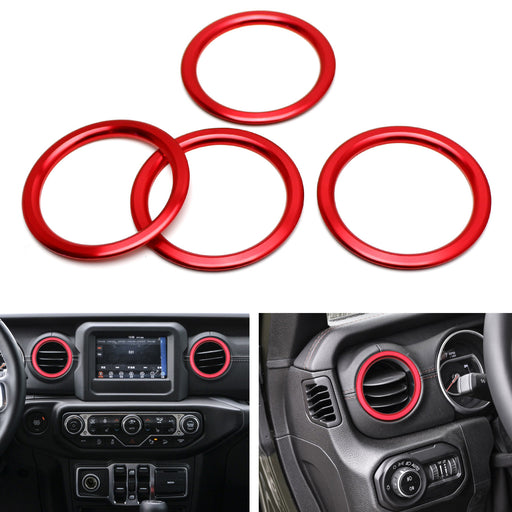 Red Aluminum Outer AC Vent Opening Surrounding Rings For Jeep 18-up Wrangler JL