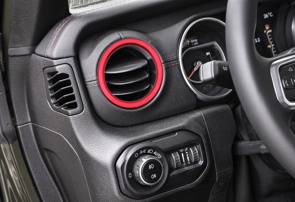 Red Aluminum Outer AC Vent Opening Surrounding Rings For Jeep 18-up Wrangler JL