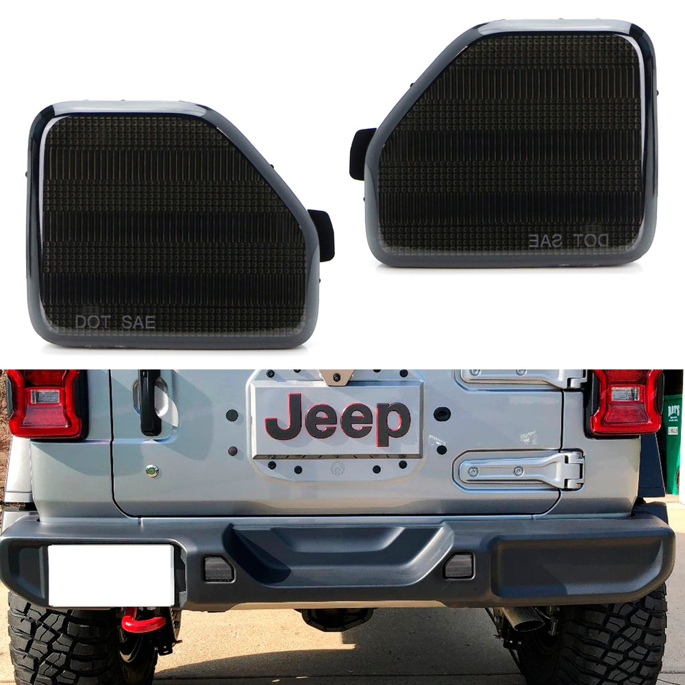 Blackout Smoked Lens Rear Bumper Reflector Lenses For 2018-up Jeep Wrangler JL