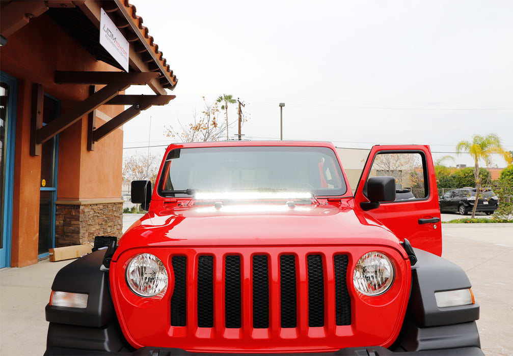 150W 30" LED Light Bar w/ Front Hood Top Bracket Wiring For 18+ Jeep Wrangler JL