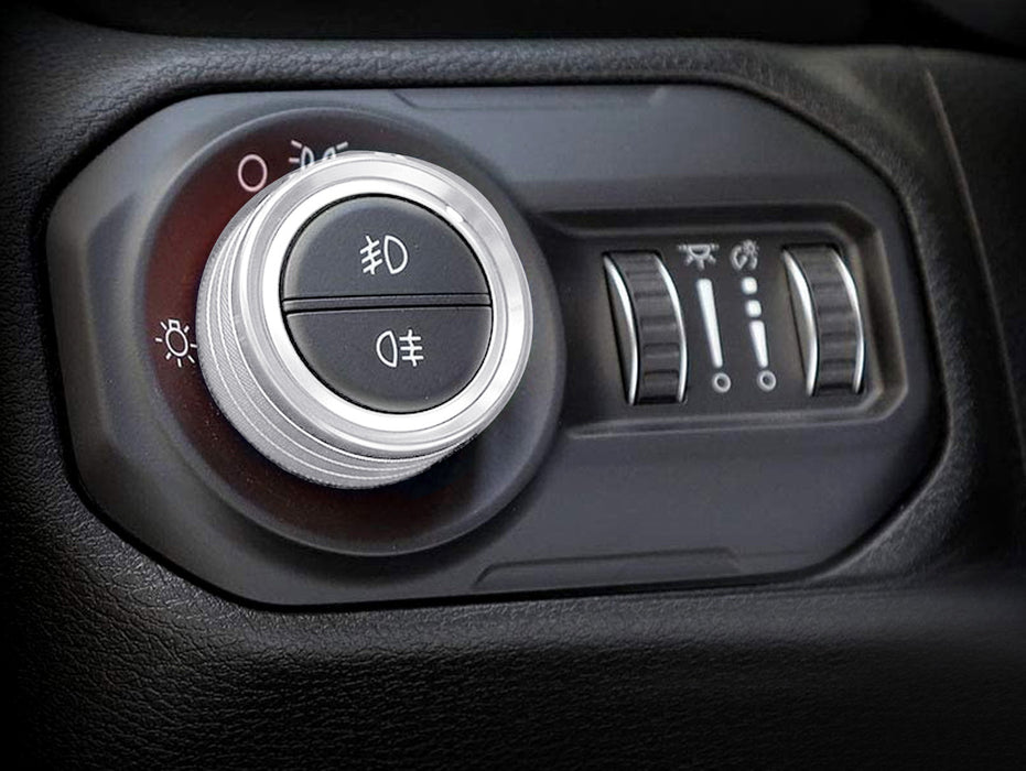 Silver Volume AC Tune Knobs & Headlight Switch Covers For Jeep 18-up Wrangler JL