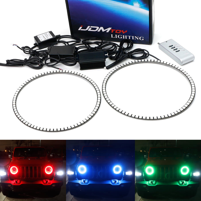 RGB LED Headlight Angel Eye Halo Ring Kit For 2018-up Jeep Wrangler JL Retrofit