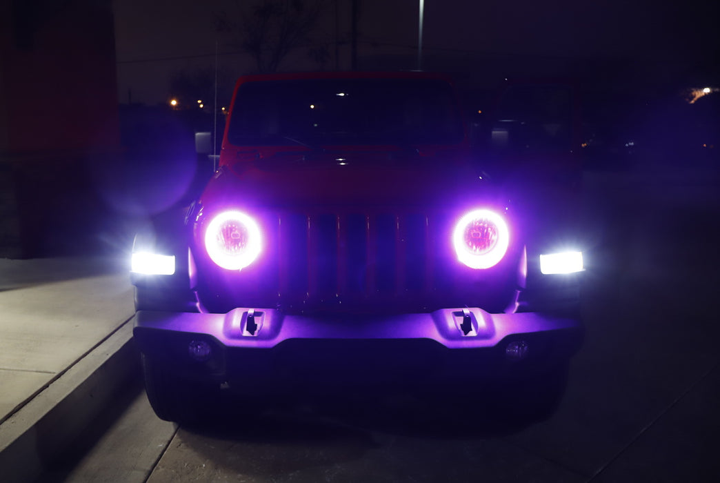 RGB LED Headlight Angel Eye Halo Ring Kit For 2018-up Jeep Wrangler JL Retrofit