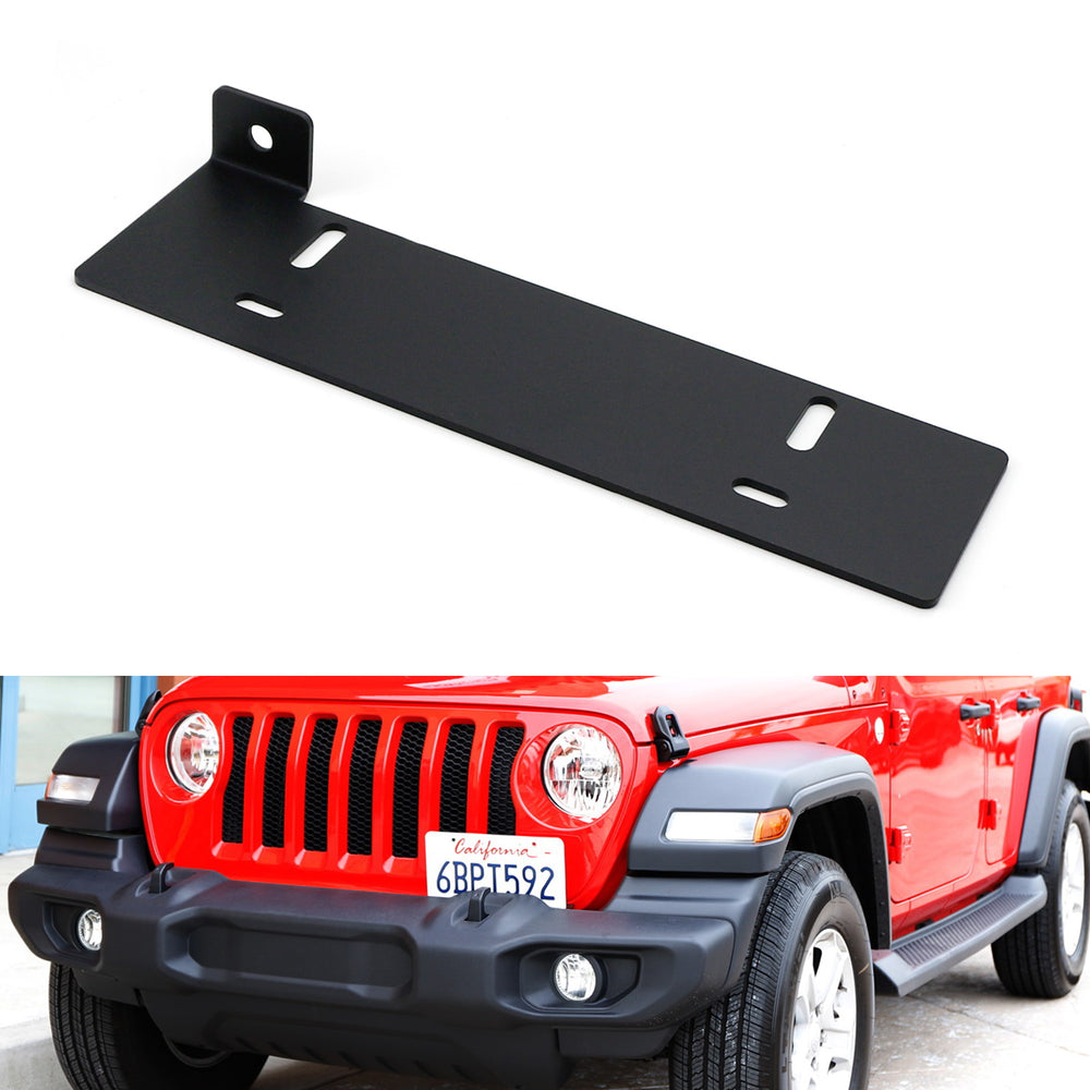 No Drill Front Bumper License Plate Bracket Relocator For 18-up Jeep Wrangler JL