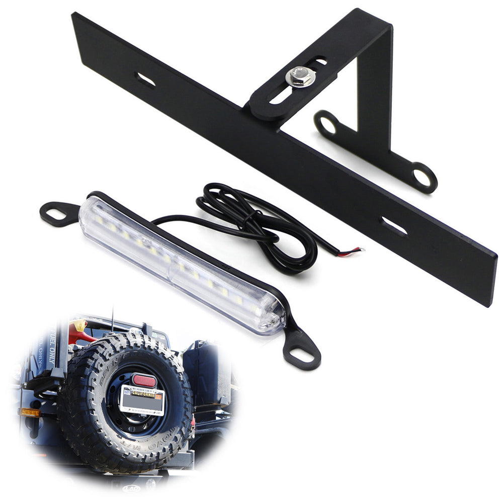 Rear Spare Tire Mount License Plate Bracket w/ LED Light For 2018-up Wrangler JL