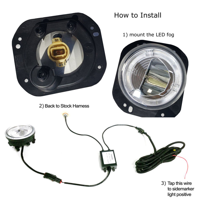 White 2-In-1 CREE LED Halo DRL Fog Driving Light Kit For 18-up Jeep Wrangler JL