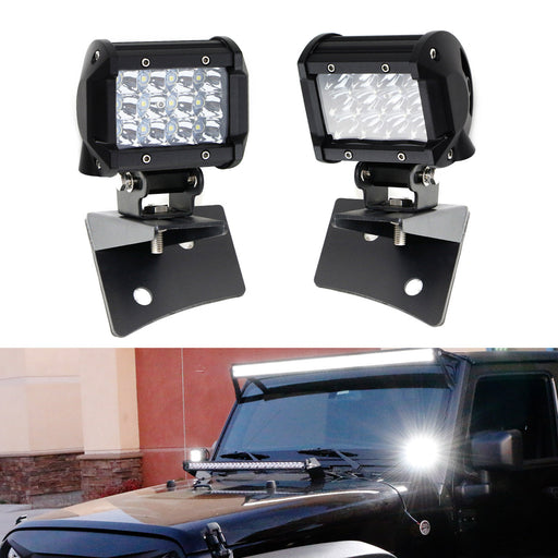 36W LED Pod Light w/A-Pillar Mounting Bracket, Wiring For 07-17 Jeep Wrangler JK