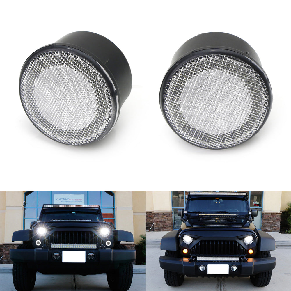 Clear Lens White LED Halo DRL Light Amber Turn Signal Lamps For Jeep Wrangler JK