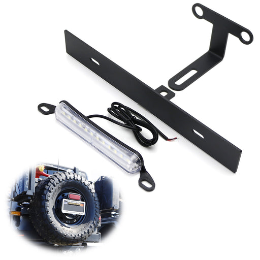 Rear Spare Tire Mount License Plate Bracket w/ LED Light For 07-17 Jeep Wrangler