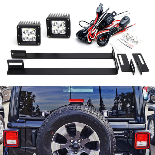 Rear Tire Carrier 3-Inch D2 LED Pod Lights w/Brackets For 18-up Jeep Wrangler JL