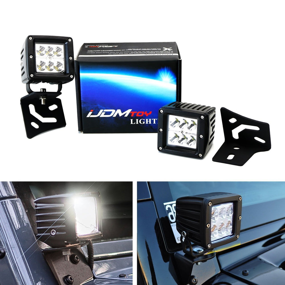 48W LED Driving Pod Lights w/ A-Pillar Bracket, Wiring For Jeep Wrangler TJ JK