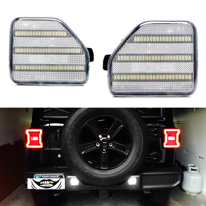 Clear Lens White LED Rear Bumper Reflector Light Kit For 18-up Jeep Wrangler JL