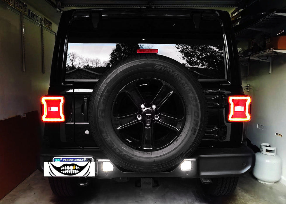 Clear Lens White LED Rear Bumper Reflector Light Kit For 18-up Jeep Wrangler JL