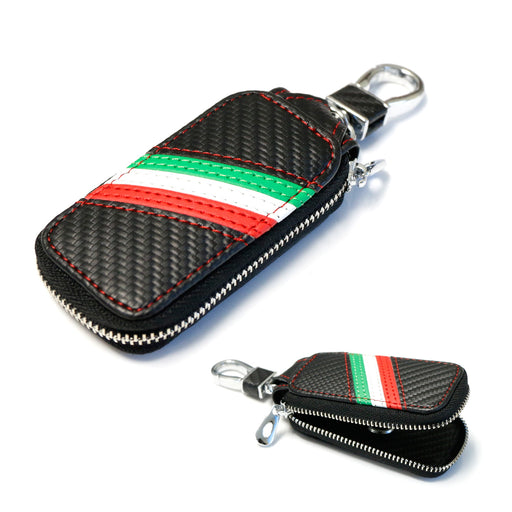 Italian Flag Stripe Carbon Fiber Leather Key Holder Cover For Fiat Ferrari, etc