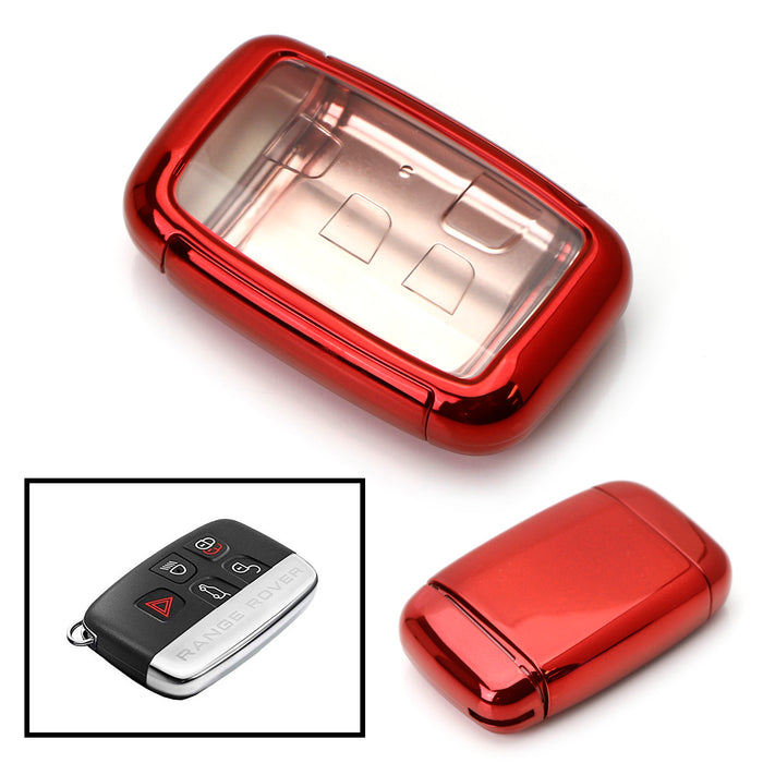 Chrome Red TPU Key Fob Case w/Button Cover For Land Rover Range Rover Jaguar