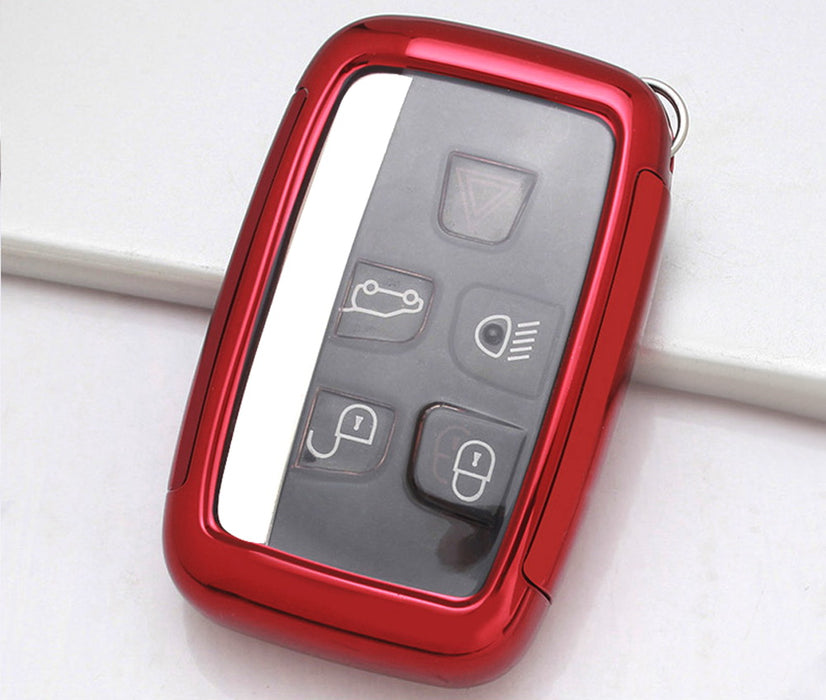 Chrome Red TPU Key Fob Case w/Button Cover For Land Rover Range Rover Jaguar