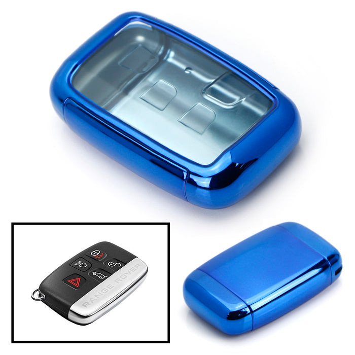 Chrome Blue TPU Key Fob Case w/Button Cover For Land Rover Range Rover Jaguar