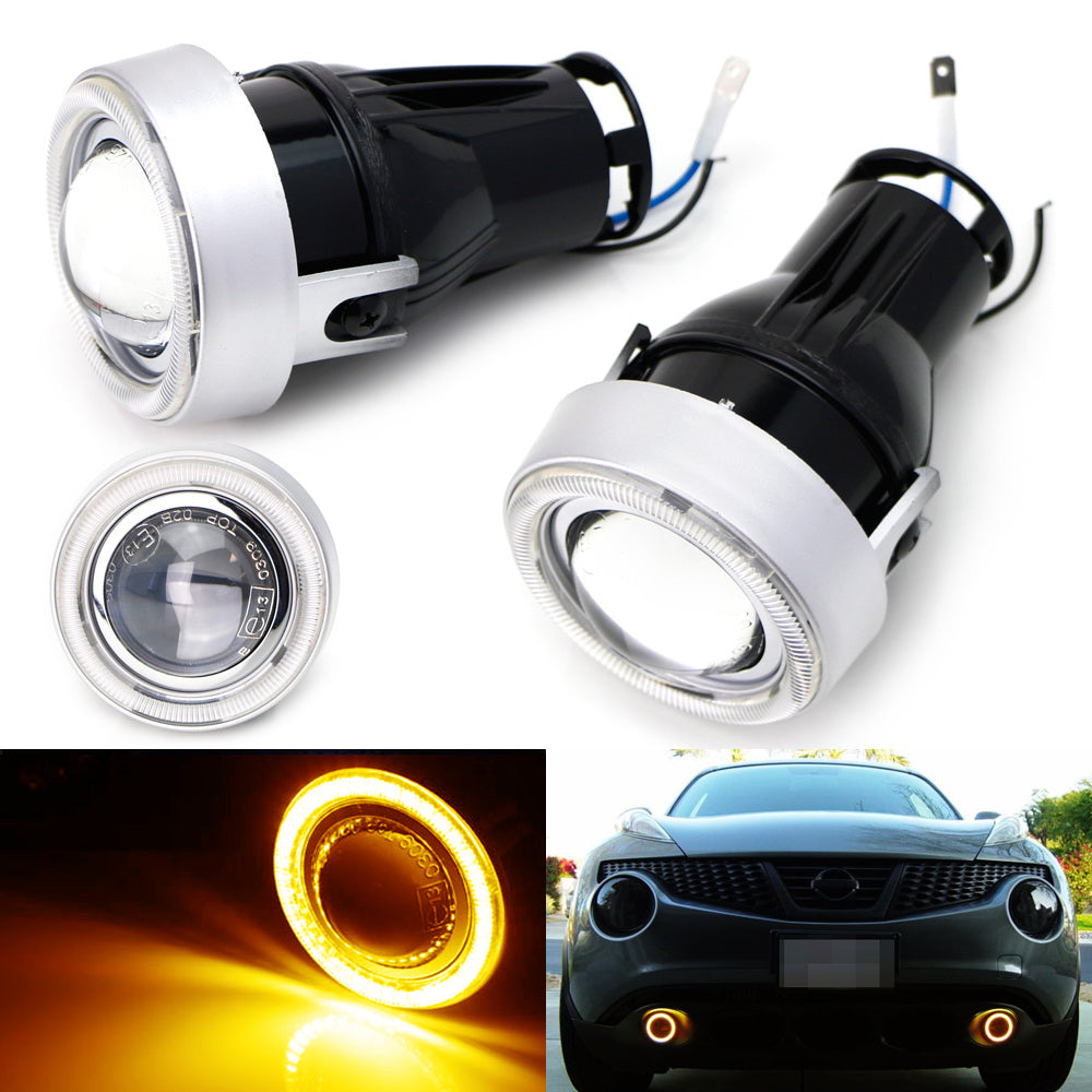 3" Projector Fog Light Lamps w/ Amber 40-LED Halo Angel Eyes Rings For Car