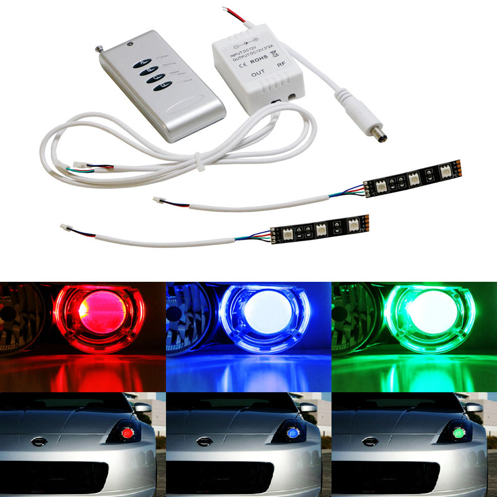 RGB Demon Eye LED + Wireless Remote For Car Bike Headlights Projector Retrofit