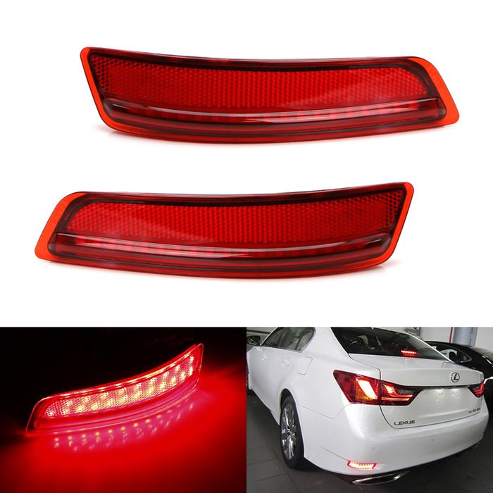 Red Lens 80-SMD LED Bumper Reflector Marker Lights For 2013-2018 Lexus GS ES