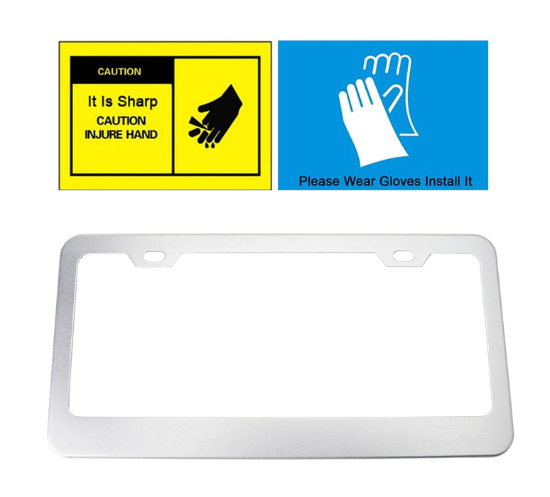 2pc Premium Silver Slim 2-Hole License Plate Frame with Screws/Fasteners & Caps