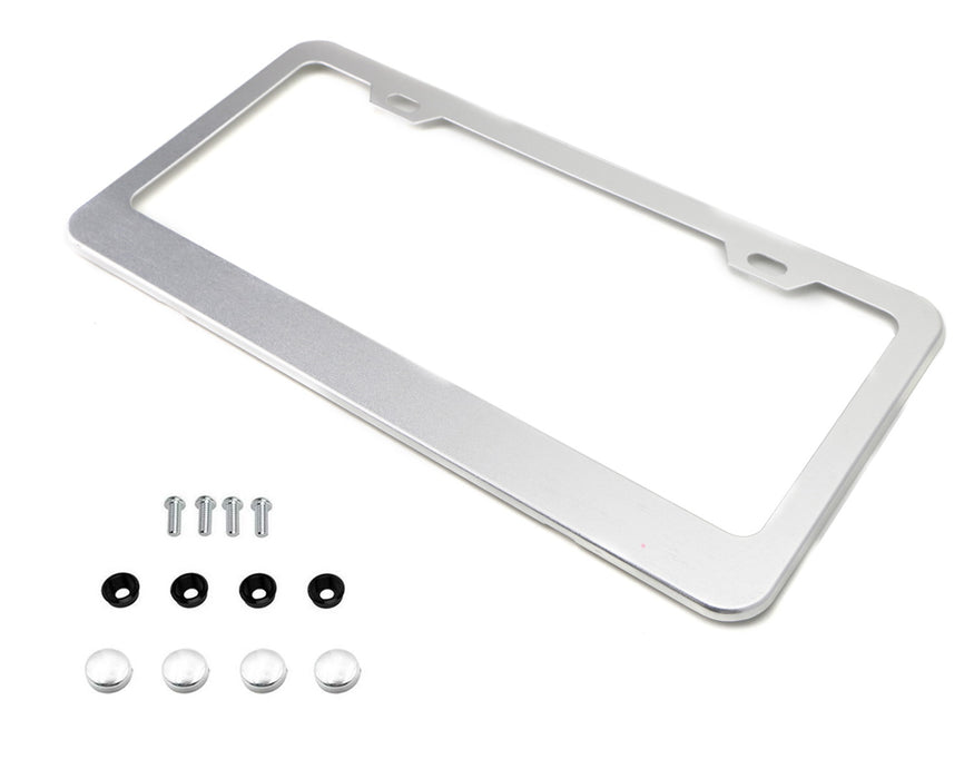 2pc Premium Silver Slim 2-Hole License Plate Frame with Screws/Fasteners & Caps