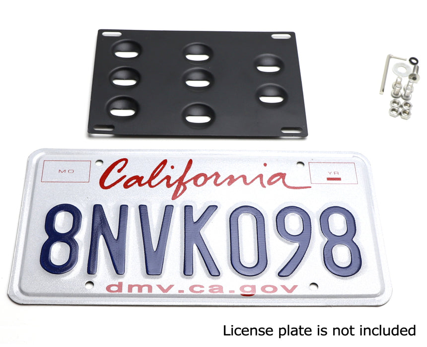 One Piece Black Powder Coated Steel Constructed License Plate Holder Bracket