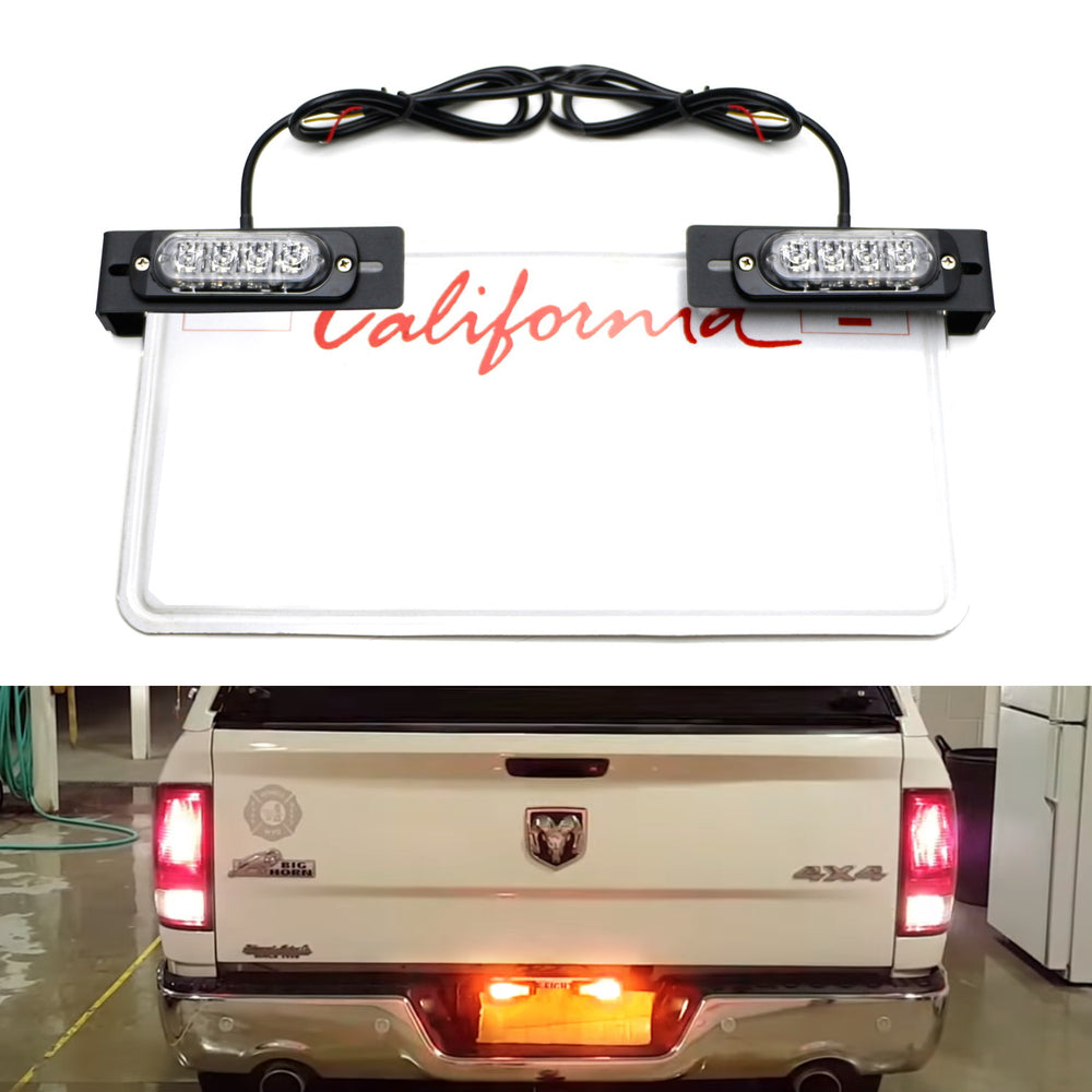 Amber LED License Plate Mount Strobe Warning Light Kit For Truck SUV Car