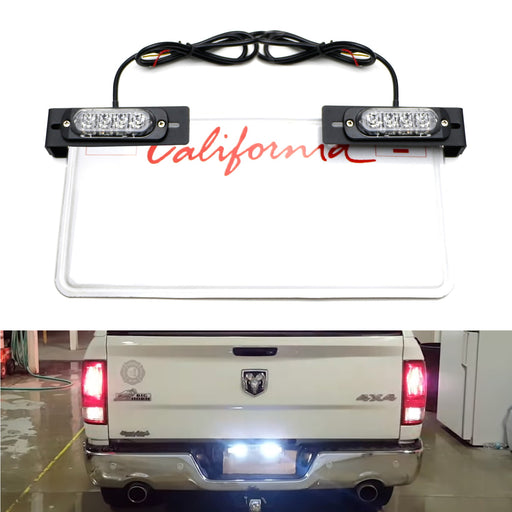 Amber/White LED License Plate Mount Strobe Warning Light Kit For Truck SUV Car