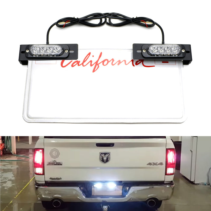 Amber/White LED License Plate Mount Strobe Warning Light Kit For Truck SUV Car