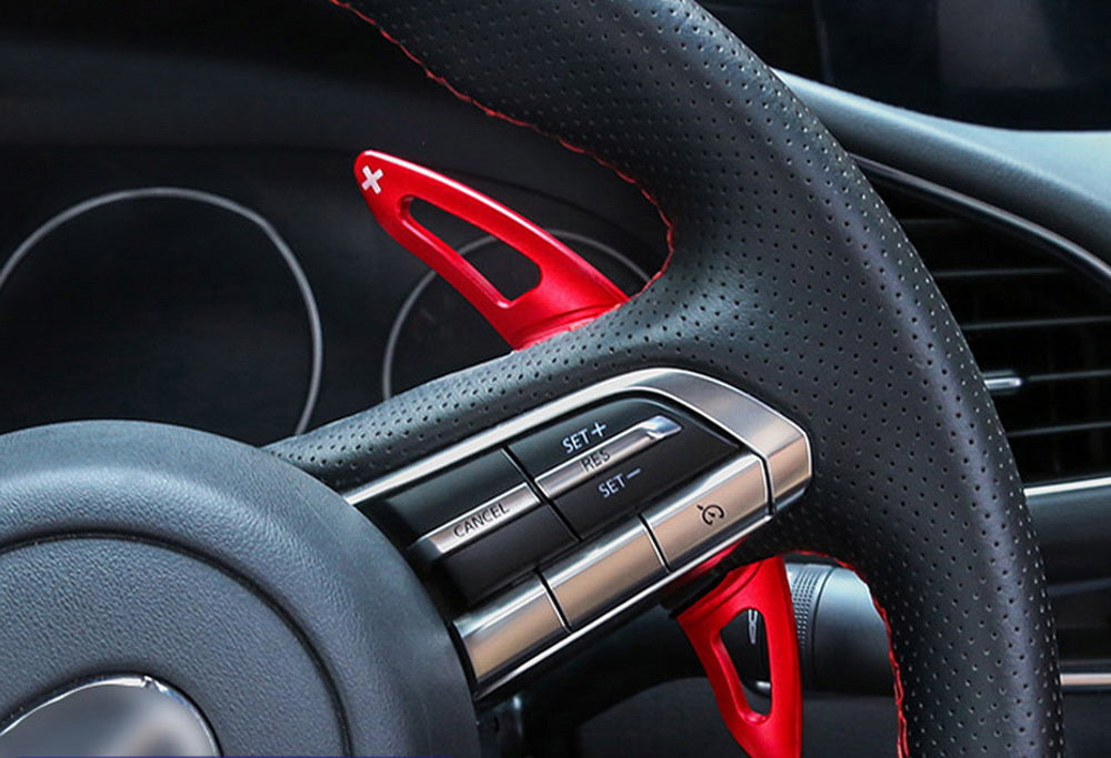 Red Steering Wheel Paddle Shifter Add-On Extension Cover For 19-up Mazda 3 Axela