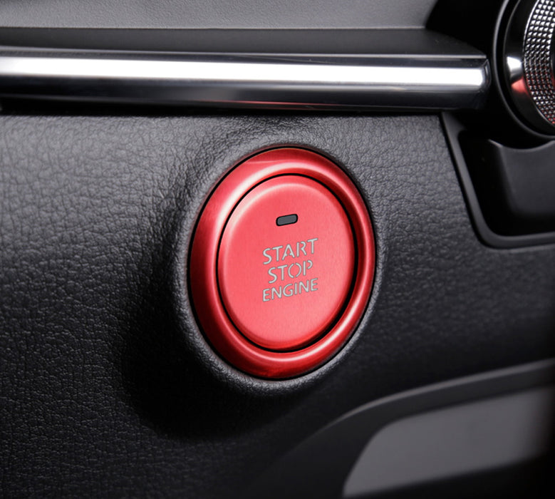 2pc Red Keyless Engine Push Start Button & Surrounding Ring For 2019-up Mazda 3