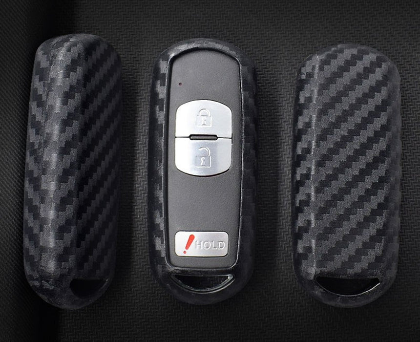 Carbon Fiber Soft Silicone Key Fob Cover For Mazda 2 3 5 6 CX-3 CX-5 CX-7 CX-9