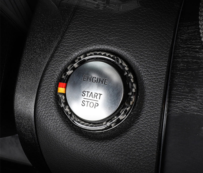 Carbon Fiber Engine Push Start Button Ring w/German Flag Stripes For Mercedes