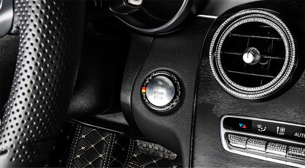 Carbon Fiber Engine Push Start Button Ring w/German Flag Stripes For Mercedes