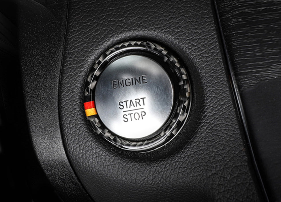 Carbon Fiber Engine Push Start Button Ring w/German Flag Stripes For Mercedes