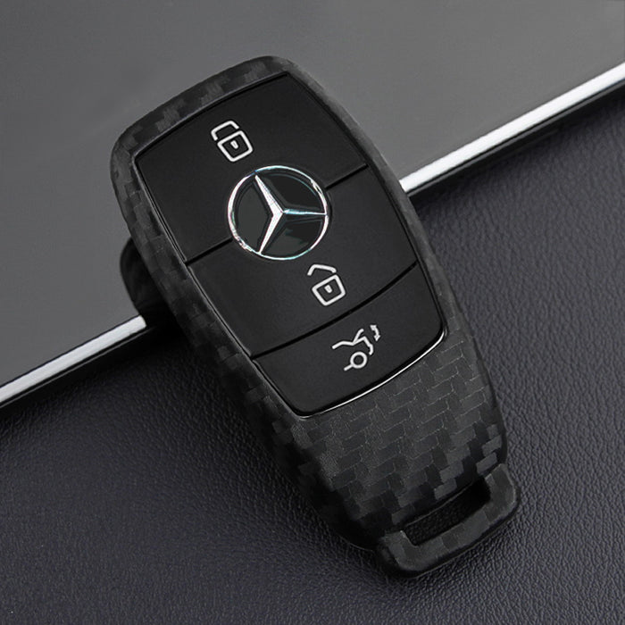 Carbon Fiber Soft Silicone Key Fob For Mercedes E S G A C CLA CLS GLB GLC Class