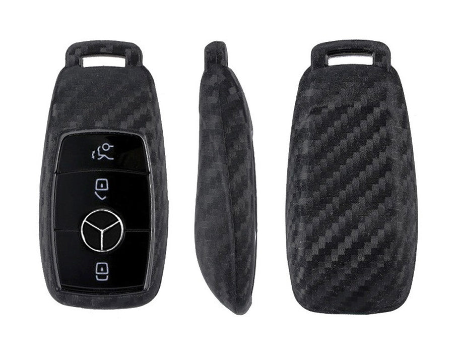 Carbon Fiber Soft Silicone Key Fob For Mercedes E S G A C CLA CLS GLB GLC Class