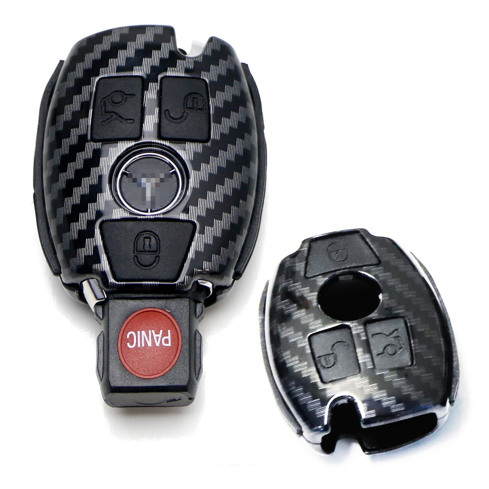 Black Carbon Fiber Pattern Smart Key Fob Shell + Silicone Pad For Mercedes C E S