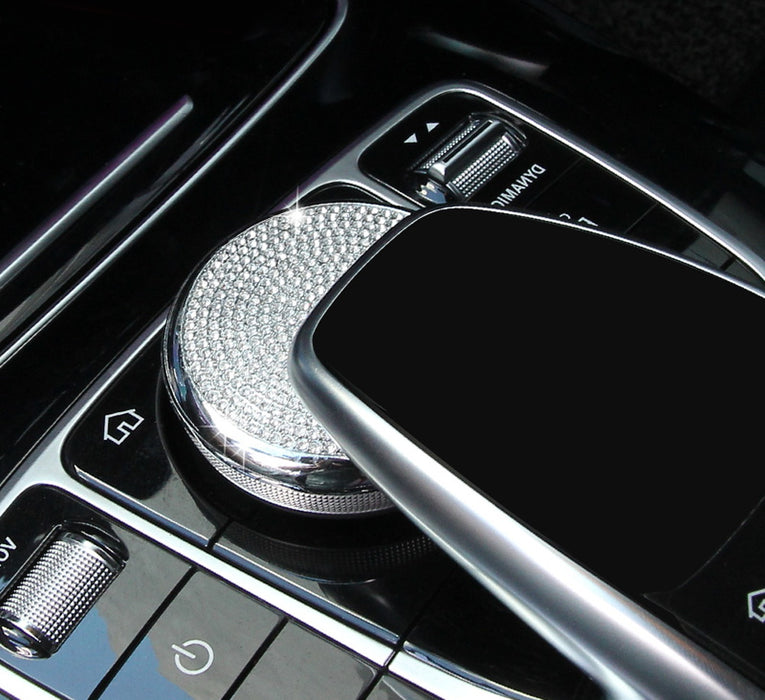 Silver Chrome Bling Crystal Décor Cover For Mercedes Multimedia Control Knob