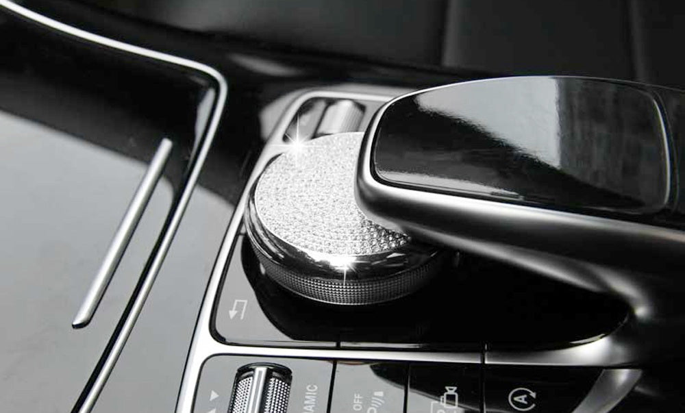 Silver Chrome Bling Crystal Décor Cover For Mercedes Multimedia Control Knob