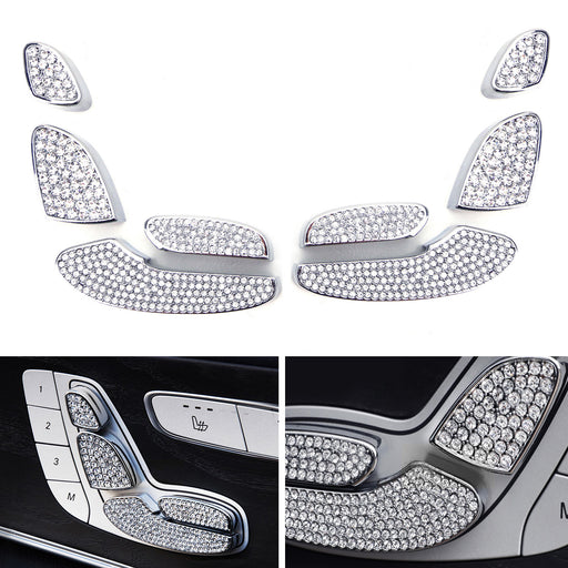 Chrome Silver Bling Crystal Décor Trims For Mercedes Seat Adjust Control Switch