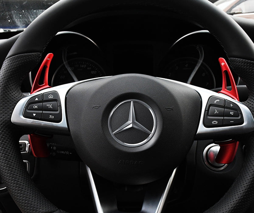 Red Aluminum Steering Wheel Paddle Shifter Extensions For Mercedes C E CLA GLC